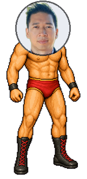 A wrestler with a real league member's photo as its face